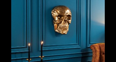 Exclusief wandsculptuur SKULL XXL 40cm gouden decoratieve schedel - 38385