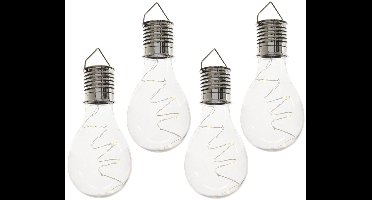 Lumineo solar lampen bol/peertje - 15x - transparant - kunststof - 14 cm - buitenverlichting - hanglamp