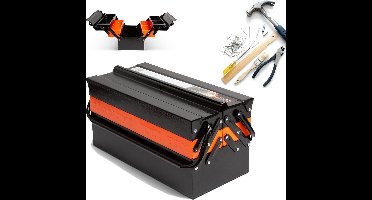 Handy - Gereedschapskoffer Leeg / Gereedschapskist Metaal - Zwart/Oranje - 430 x 210 x 200 mm - Cadeau Mannen