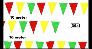 30x Vlaggenlijn rood/geel/groen 10 meter - Carnaval festival thema feest party vlaglijn vlag lijn slinger