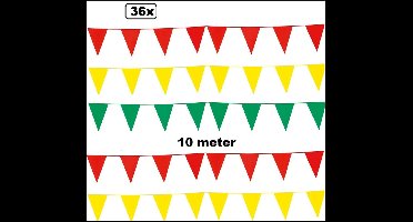 36x Vlaggenlijn rood en geel en groen 10 meter - vlaglijn festival thema feest verjaardag carnaval vlaggetje kleur