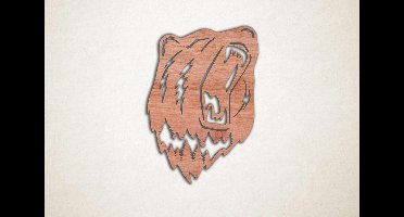 Wanddecoratie - Grommende beer - XS - 30x22cm - Multiplex - muurdecoratie - Line Art