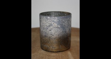 Industrieel windlicht glas - zilvergrijs wit - recht model - theelicht