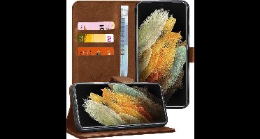 Hoesje geschikt voor Samsung Galaxy S21 Ultra - Book Case Kunstleer Pasjeshouder Bruin