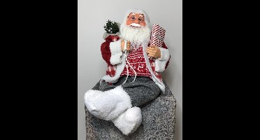 Luxe Afgewerkte Kerst Decoratie Kerstman Zittend - 60cm