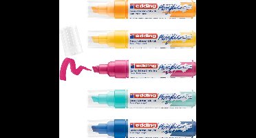 edding 5000 acrylstiften breed - geel, zonne-geel, blauw, roze, turquoise - set met 5 acrylkleuren (abstract) - beitelpunt 5-10 mm - acrylverf voor schilderen op canvas, hout - acrylstiften, watervast
