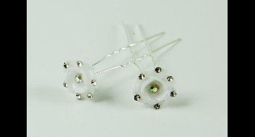 Haarpinnen bloem groot wit met strass