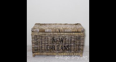 Opbergmand-Met deksel-L66xD35xH40-Riet-Rotan-Met hengsels