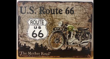 Route 66 Motor landkaart mother road Reclamebord van metaal 33 x 25 cm METALEN-WANDBORD - MUURPLAAT - VINTAGE - RETRO - HORECA- BORD-WANDDECORATIE -TEKSTBORD - DECORATIEBORD - RECLAMEPLAAT - WANDPLAAT - NOSTALGIE -CAFE- BAR -MANCAVE- KROEG- MAN CAVE