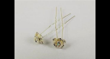 Haarpinnen bloem met strass parelmoer