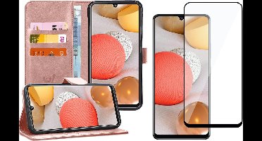 Hoesje geschikt voor Samsung Galaxy A42 - Screen Protector FullGuard - Book Case Kunstleer Pasjeshouder Rosegoud & Screenprotector