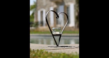 Windlicht - Kaarshouder - Decoratief hart van zwart metaal - 25cm Hoog