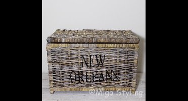 Opbergmand - Met deksel - 80x50xH53 - Riet - Rotan - Hengsels van Touw