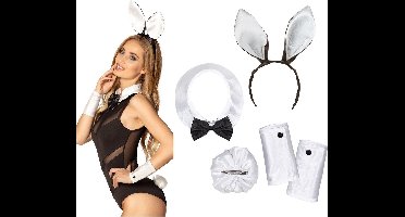 Sexy bunny set wit met oren strik staartje en armbanden