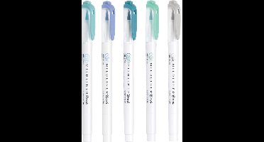 Zebra Mildliner Brush Pennen – Set van 5 Cool Colors verpakt in een Handige Zipperbag