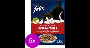 5x Felix Sensations Droog Countryside - Kattenvoer - 1kg