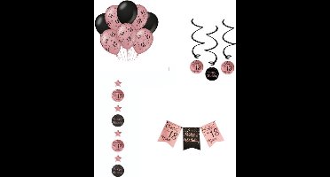 18 Versiering Rose Goud Feest pakket - Verjaardag 18 Jaar - Ballonnen Slinger Rosé gold - happy birthday Gouden kaarsjes Birthday