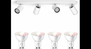 WiZ Kosipo Opbouwspot (Wit) - Wit en Gekleurd Licht - Plafondspot met 4 Lichtpunten - GU10 -Te bedienen via WiFi