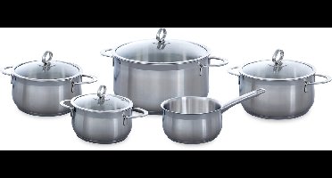 BK Excellent RVS kookpannenset 5 delig - Ø16cm tot Ø24cm - Inductie pannenset - Vaatwasserbestendig - Ovenbestendig tot 230° - met deksels - maatverdeling - Zilver