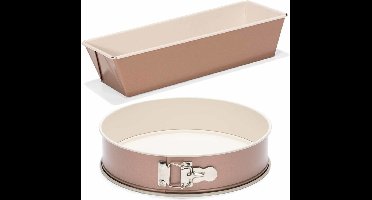 Set van 2x rose gouden bakvormen voor cake en taart 25 en 28 cm