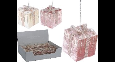 Hangdeco kadootje velours 7cm roze (1 stuk) assorti