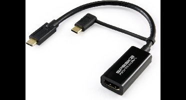 SpeaKa Professional SP-9015340 HDMI Adapterkabel [1x HDMI-bus - 1x USB-C stekker] Zwart Afscherming gevlochten 15.00 cm