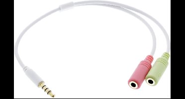 3,5mm 4-polig > 2x 3,5mm headset adapter (CTIA/AHJ) / verguld - wit - 0,15 meter