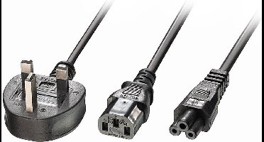 LINDY Stroom Y-kabel [1x Britse stekker - 2x Apparaatstekker, female C13 10A, Apparaatbus C5] 2.50 m Zwart