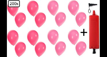 200x Ballonnen pink en roze + ballonpomp - Ballon carnaval festival feest party verjaardag landen helium lucht thema