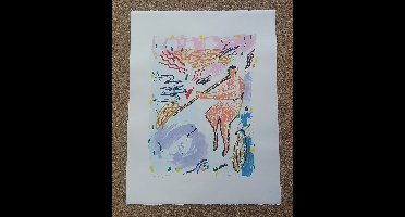 Grafiek (Zeefdruk) Dominique Chan - Didgeridoo 50 x 65 cm