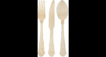 Houten bestek set in klassieke stijl 96x stuks- 32x sets - Verjaardag/bbq - Wegwerp bestek