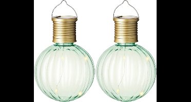 Lumineo tuin/buiten 4x stuks Led lampje/lampion solar verlichting groen 11 x 8 cm - Tuinverlichting op zonne-energie