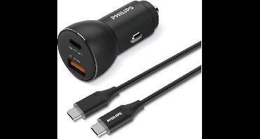 Philips Autolader USB A-C - DLP2521C/04 - Zwart - incl. USB-C oplaadkabel - Sigarettenaansteker - Auto Adapter - USB-C en USB-A Output - 36W Fast Charge