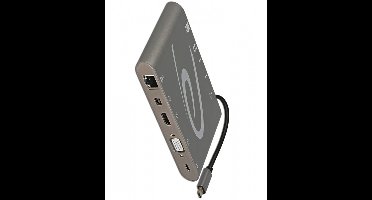 Delock Premium USB-C naar HDMI, Mini DisplayPort, VGA, 3,5mm, RJ45, USB-A en USB-C docking station met kaartlezer en DP Alt Mode / grijs - 0,15 meter