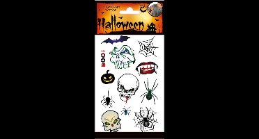 Body Tattoo tatoeages spinnen en doodshoofd – Halloween – Tijdelijke tattoo – 12 stuks op vel.