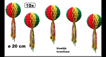 10x Hangdecoratie  bol rood/geel/groen ø 20 cm - Festival thema feest party versiering plafond deco