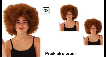 3x Afro pruik bruin disco - one size - festival disco carnaval afrokapsel 70s and 80s disco peace flower power happy together