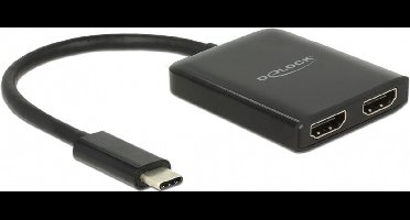 Premium USB-C naar 2x HDMI splitter met DP Alt Mode (4K 30 Hz) / zwart - 0,25 meter