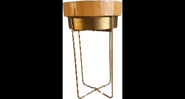 Mica Decorations Plantstandaard met bloempot Goud , Metaal , H61 x D35cm