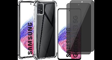 Hoesje geschikt voor Samsung Galaxy A53 - Anti Shock Proof Siliconen Back Cover Case Hoes Transparant - 2x Tempered Glass Privacy Screenprotector