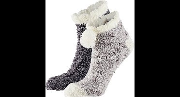 Dames bedsokken/huissokken met anti-slip 2-pack grijs/antraciet one size - Slaapsokken - Slofsokken