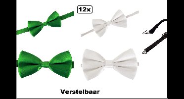 12x Vlinderstrik groen en wit - verstelbaar -Festival thema feest party gala feest hollywood