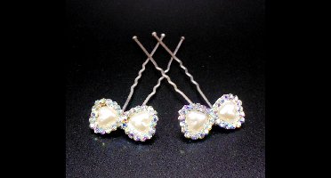 Haarpinnen hartjes parels cremekleur met rondom gekleurde strass punten - Communie