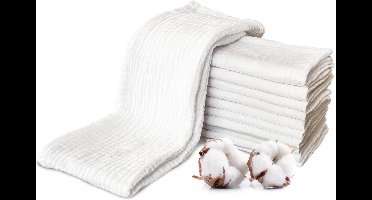 Oeko-Tex 10-delige set, mousseline, stoffen luiers, wit, 30 x 50 cm, absorberende katoenen washandjes, zacht en ademend, voor baby's, premium kwaliteit