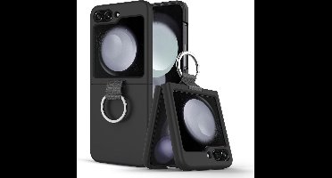 Hoesje Geschikt Voor Samsung Galaxy Flip 5 hoesje zacht siliconen met Ring Zwart - Galaxy Flip 5 Silicone hoesje Liquid backcover