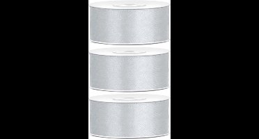 Sierlint satijn - 3x - Zilver - 2.5 cm/25 mm x 25 meter - Cadeaulint satijnlint - Hobby/knutselen - Decoratie - Inpakken