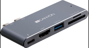 Canyon DS-5 Serie - 5 in 1 USB Hub - Thunderbolt 3 - 4K - Grijs