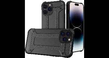 LuxeBass Hoesje geschikt voor Apple iPhone 14 Pro - Zwart - Armor case