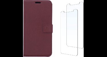 LuxeBass Xiaomi REALME X50 5G hoesje book case + 2 stuks Glas Screenprotector bruin - telefoonhoes - gsm hoes - telefoonhoesjes - glas scherm - bescherming