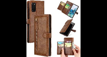 LuxeBass Hoesje geschikt voor Samsung Galaxy S22 Ultra - Boekhoesje - DonkerBruin - Vintage portemonne hoes met ritssluiting gsm hoesje - telefoonhoes - telefoonhoesjes